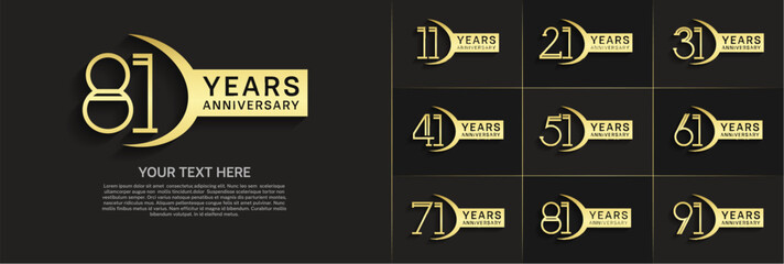 set of anniversary logotype gold color and ribbon for special celebration event