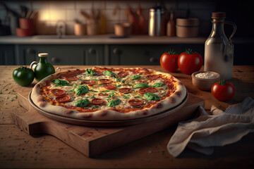 Obraz na płótnie Canvas Traditional Italian homemade pizza fresh from the oven. Generative AI