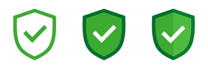 Check mark with a shield. Set of illustrations