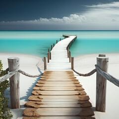Fototapeta premium wooden jetty on tropical beach with turquoise water. summer and vacation concept. generative ai