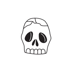 Anatomically human skull in doodle style. Hand drawn vector illustration.