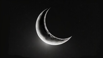 Plakat a crescent moon in the dark sky with a bright light shining on it's side and a dark background with a few stars in the sky. generative ai