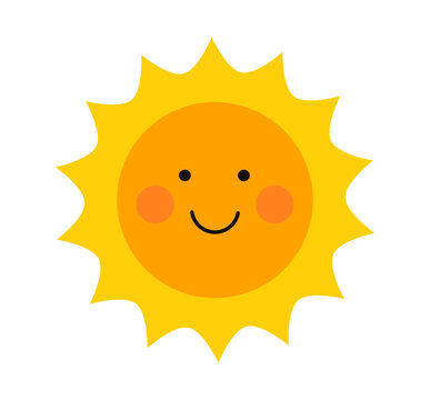 Cute smiling sun icon.  Flat design sun element. Vector.