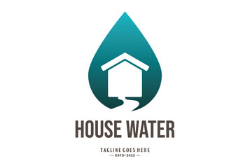 Simple Water Drop House River Creek Spring Logo Design