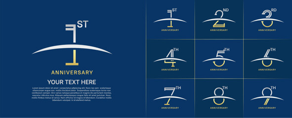 set of anniversary logotype gold and silver color with swoosh for special celebration event