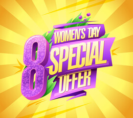 Women's day special offer web banner, 8 march holiday sale poster