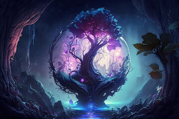 Obraz premium fantasy garden inside a glass globe, Generative AI