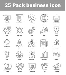 25 pack business icon collection in black and white colour