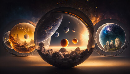 Multiverse Exploration 3D Rendered Illustration, Generative AI