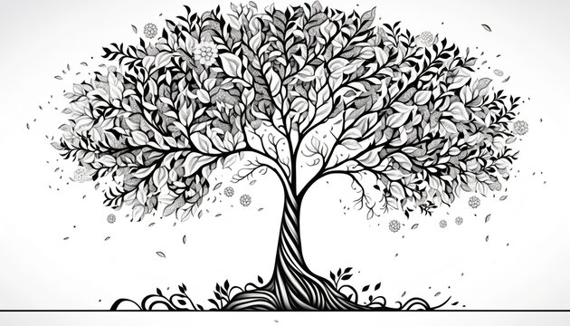 a cute coloring book for children that is still black and white, but waiting for colors and then it will become a wonderful colorful tree