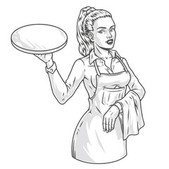 Restaurant waiter woman monochrome emblem