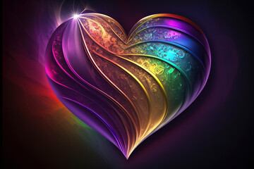 Heart in 3d with the colors of the LGTBI multicolor flag, digital illustration with dark background