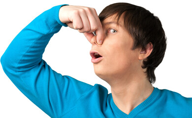 Young Man Clogging a Nose - Isolated