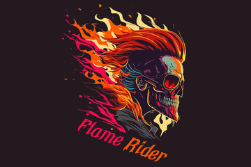 Vector skull flame rider art for t-shirt and other