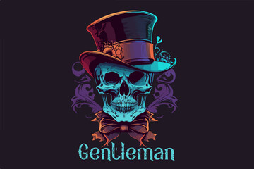 Vector skull gentleman art for t-shirt and other