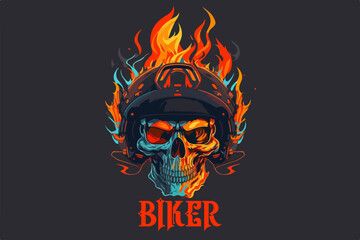 Vector skull flame rider art for t-shirt and other