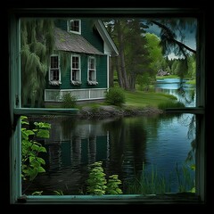 Obraz premium house on the lake. Generative AI