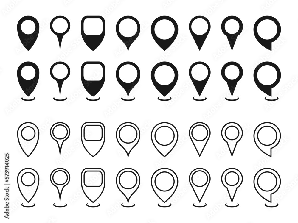 Leinwandbilder Map location pointers set. Map pin or navigation pointer collections in various shapes. Navigation icons that mark geolocation. Vector illustration.