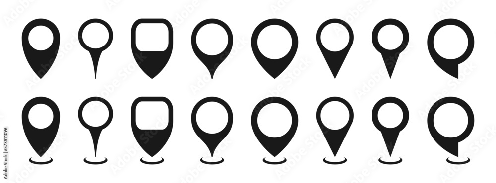 Leinwandbilder Map location pointers set. Map pin or navigation pointer. Various shapes navigation pin that mark geolocation. Location icon. Vector illustration.