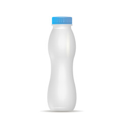 Vector matte white realistic bottle with lid.
 Plastic packaging for drinks and milk on a white background.
 3d layout for your design.