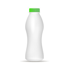 Vector matte white realistic bottle with lid.
 Plastic packaging for drinks and milk on a white background.
 3d layout for your design.