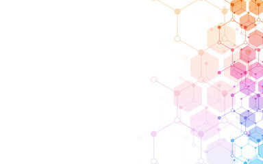 Hexagons pattern background. Genetic research, molecular structure. Chemical engineering. Concept of innovation technology. Used for design healthcare, science and medicine background