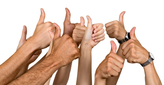 Human hands gesturing Thumbs Up isolated on white