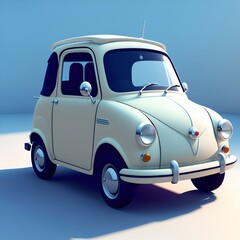cute small retro car, 3d cartoon. Generative AI