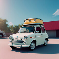 Obraz na płótnie Canvas cute small retro car, 3d cartoon. Generative AI