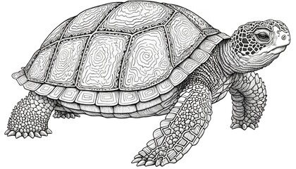 a cute coloring book for children that is still black and white, but waiting for colors and then it will become a wonderful colorful turtle