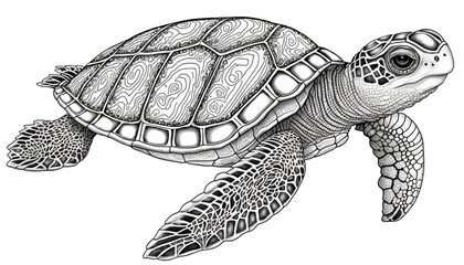 Fototapeta premium a cute coloring book for children that is still black and white, but waiting for colors and then it will become a wonderful colorful turtle