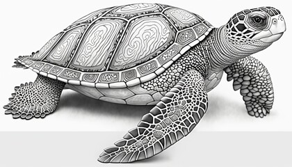 a cute coloring book for children that is still black and white, but waiting for colors and then it will become a wonderful colorful turtle
