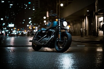 Motocykl w mieście w nocy Generative AI