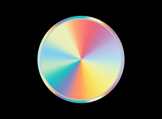 Round metal button or knob. Realistic multicolored texture.3d vector illustration isolated on black background.