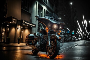 Motocykl w mieście w nocy Generative AI - obrazy, fototapety, plakaty