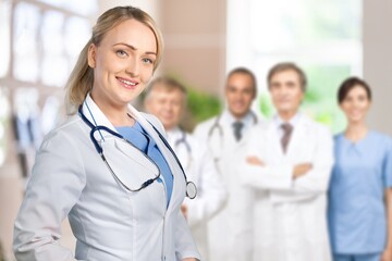 Fototapeta premium Medical students staff from medicine university at work