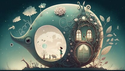 Whimsical and Dreamy Illustration with a Magic Fantasy World. AI generative.