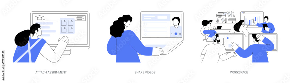 Aufkleber e-learning platform features abstract concept vector illustrations.