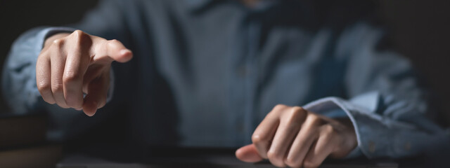 Business man hand pointing on copy space. technology concept for banner.