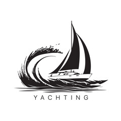 Vector logo of yacht with sail. Illustration of sail boat.