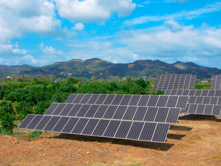 Solar power station near mountains