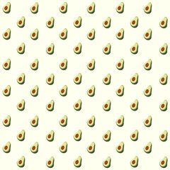Avocado pattern on the beige background for print, fabric and supplies, vegan, raw food packaging. Texture for eco friendly and healthy food