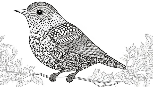 a cute coloring book for children that is still black and white, but waiting for colors and then it will become a wonderful colorful bird