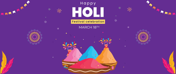 Happy holi festival vector horizontal banner illustration design indian festival