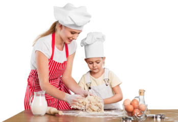 baby girl with her mother rolled out the dough cook, bake