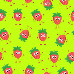 Acid seamless pattern with strawberries on a light green background