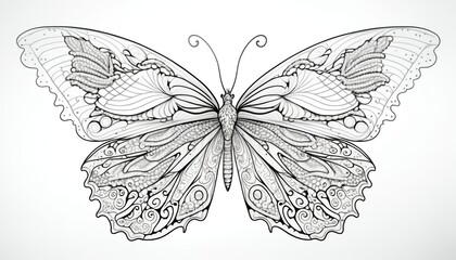 Fototapeta na wymiar a cute coloring book for children that is still black and white, but waiting for colors and then it will become a wonderful colorful butterfly
