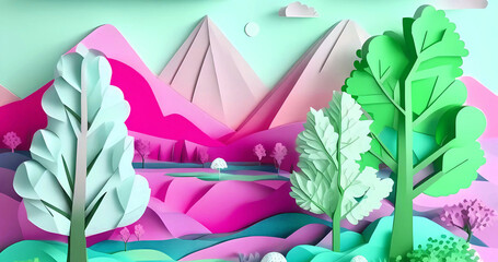 Beautiful modern 3d paper cut style nature background