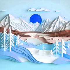 Naklejka premium Beautiful modern 3d paper cut style nature background