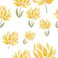 Seamless pattern with watercolor colors on a transparent background. Summer and spring watercolours collection of tulips. Greeting card clipart